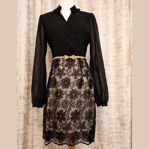 Black Cocktail Dress Lacey Skirt Size 4 (NWOT)